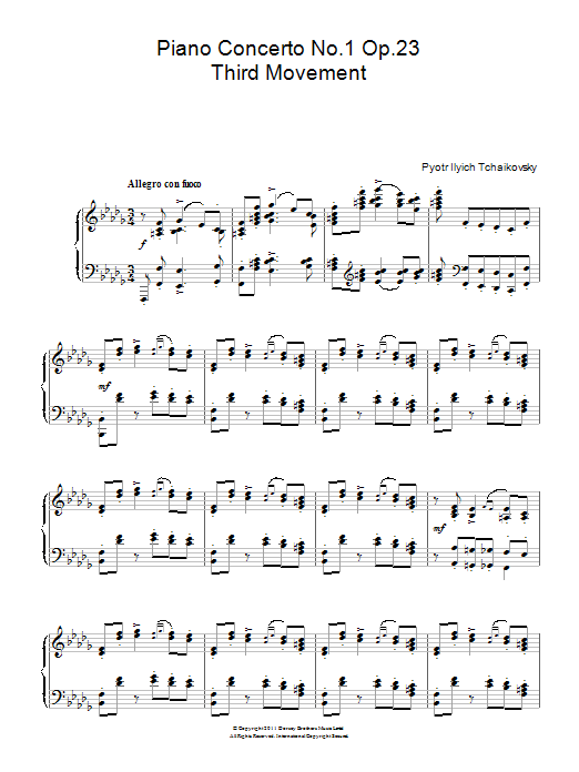 Pyotr Il'yich Tchaikovsky Piano Concerto No. 1 Op. 23 (Third Movement) sheet music notes and chords arranged for Piano Solo