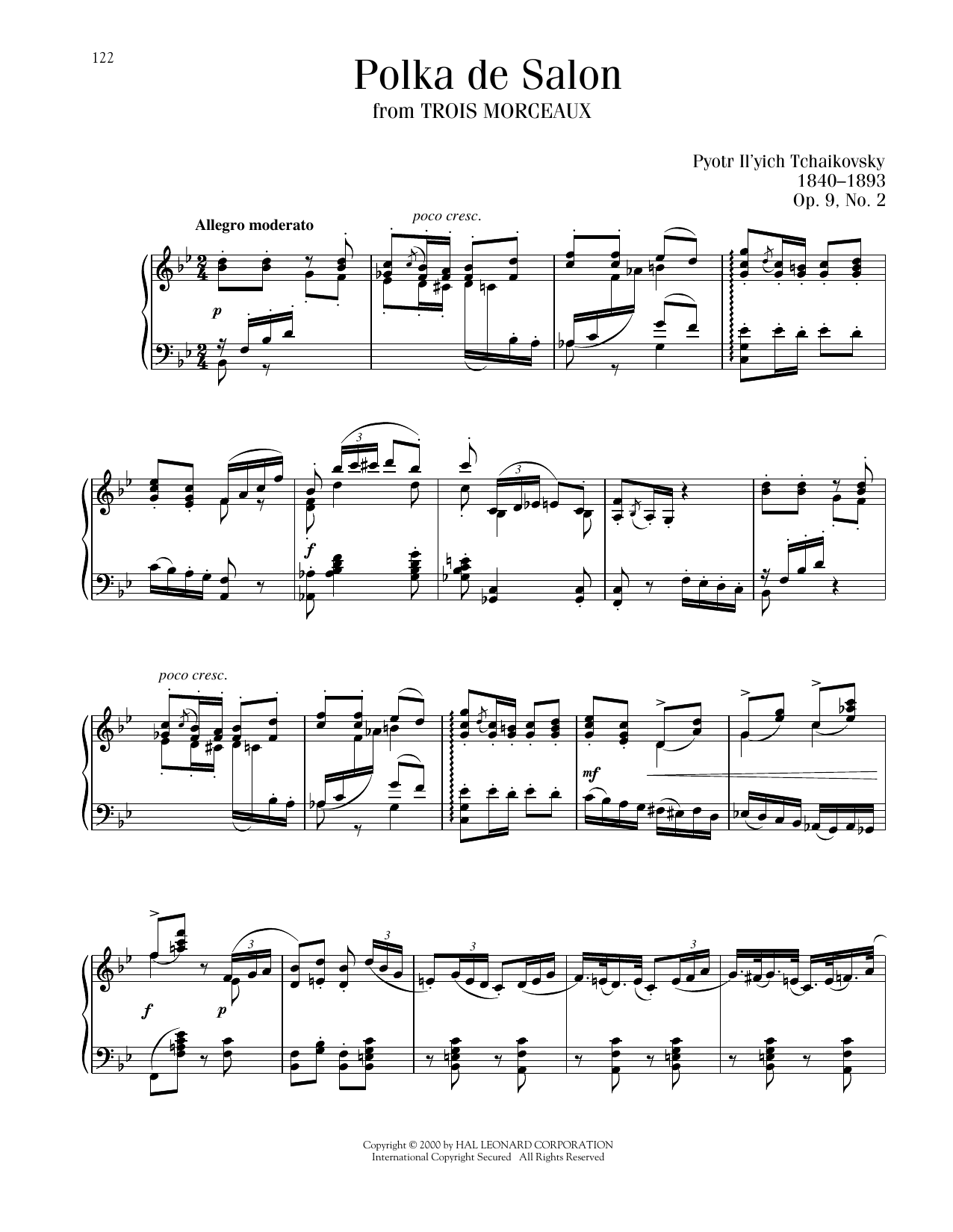 Pyotr Il'yich Tchaikovsky Polka De Salon, Op. 9, No. 2 sheet music notes and chords arranged for Piano Solo