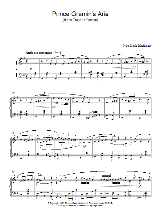 Pyotr Il'yich Tchaikovsky Prince Gremin's Aria (from Eugene Onegin) sheet music notes and chords arranged for Clarinet Solo