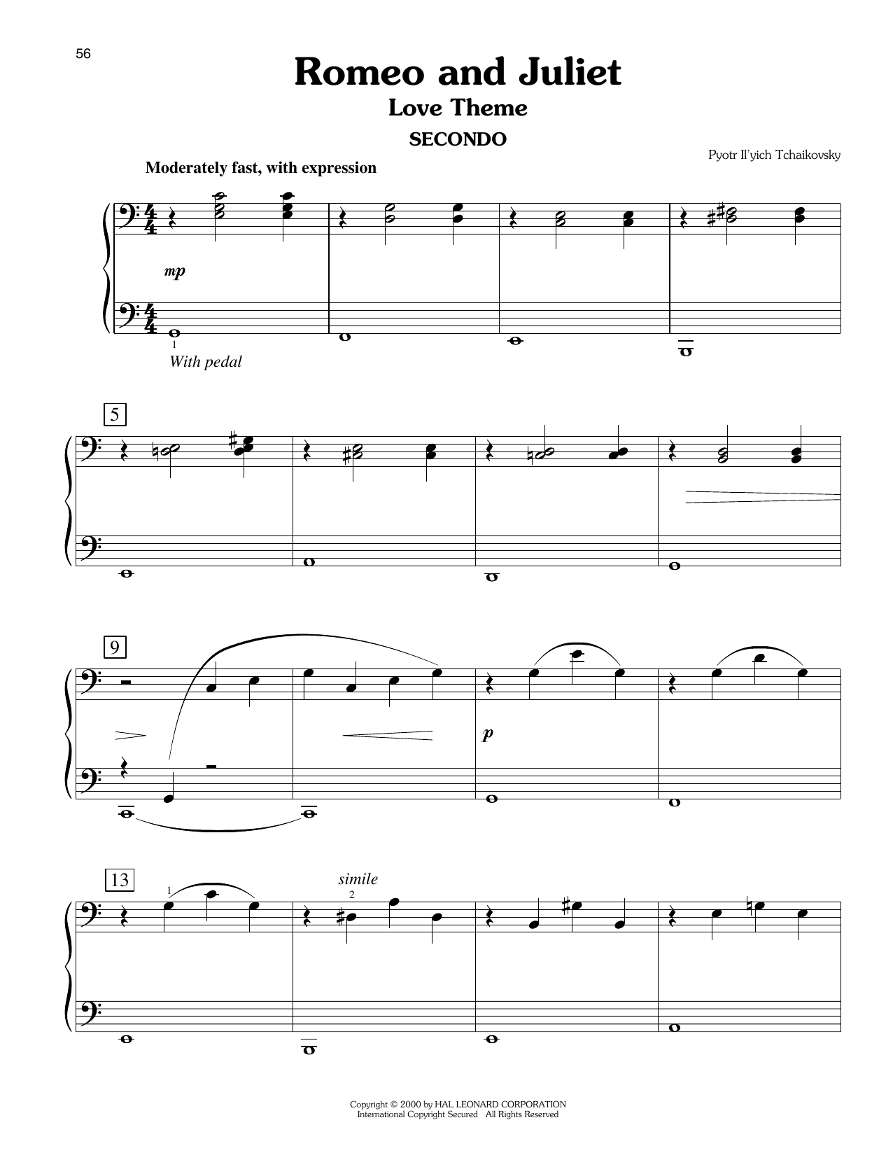 Pyotr Il'yich Tchaikovsky Romeo And Juliet (Love Theme) (arr. Carol Klose) sheet music notes and chords arranged for Easy Piano Duet