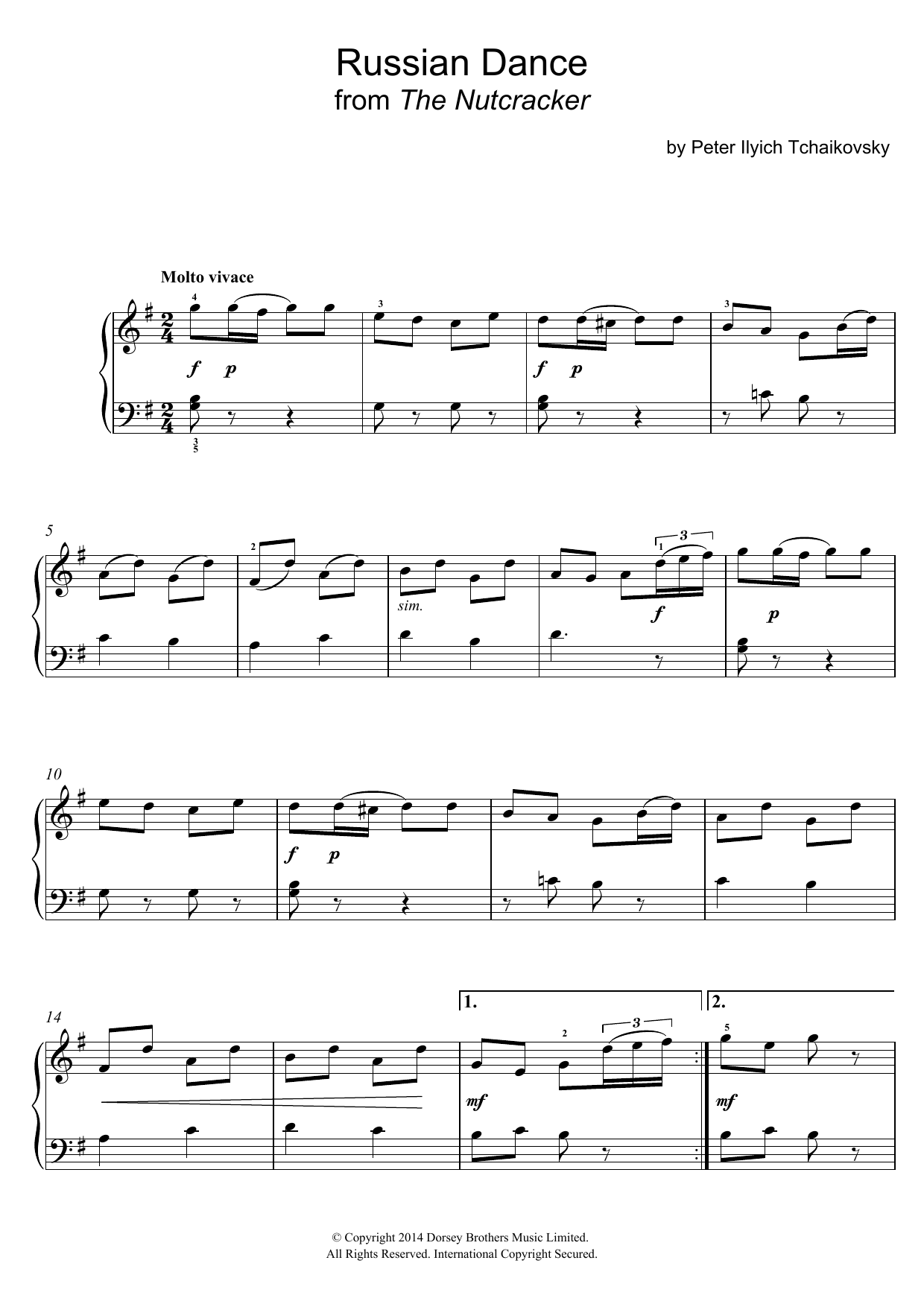 Pyotr Il'yich Tchaikovsky Russian Dance (from The Nutcracker Suite) sheet music notes and chords arranged for Easy Piano
