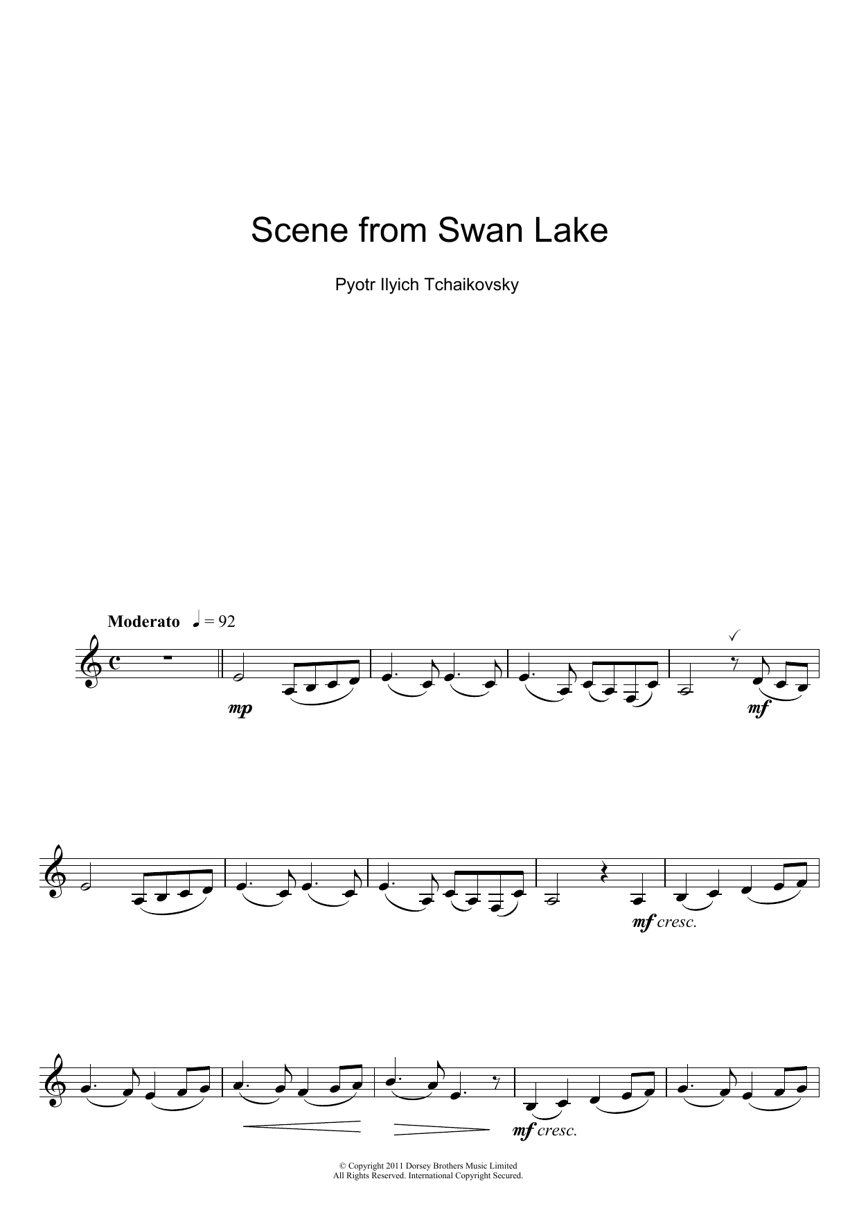 Pyotr Il'yich Tchaikovsky Scene from Swan Lake sheet music notes and chords arranged for Clarinet Solo
