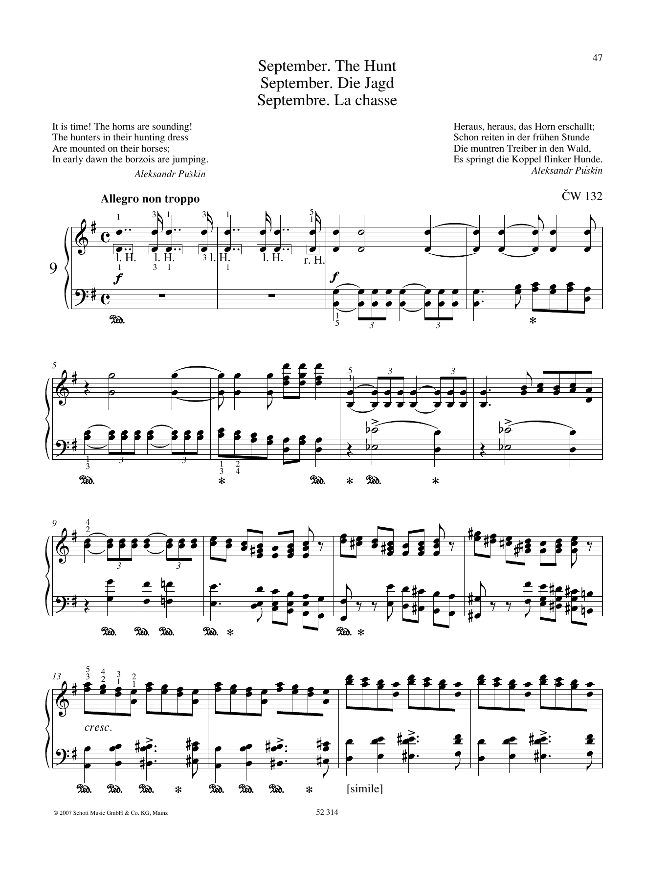 Pyotr Il'yich Tchaikovsky September sheet music notes and chords arranged for Piano Solo
