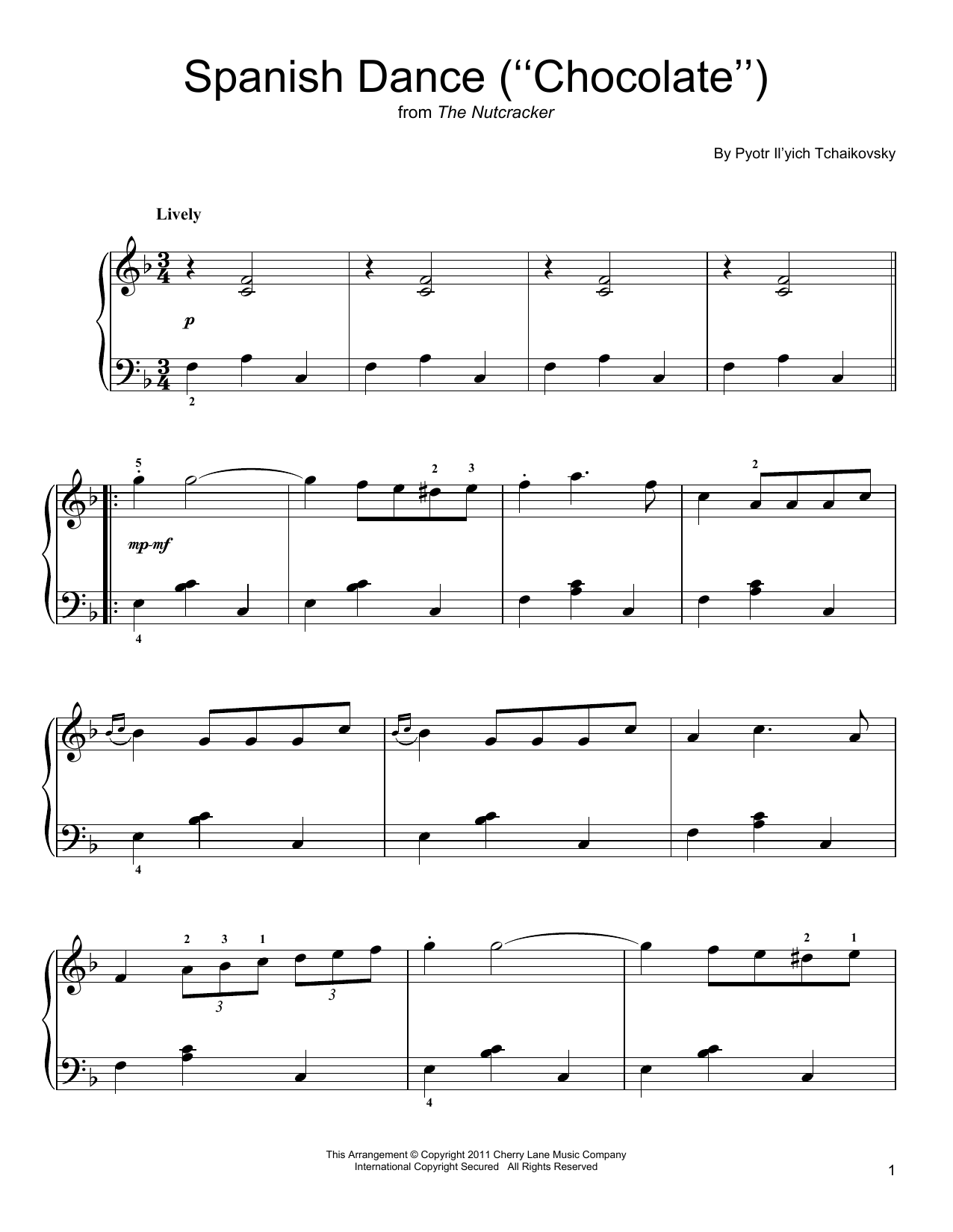 Pyotr Il'yich Tchaikovsky Spanish Dance sheet music notes and chords arranged for Easy Piano