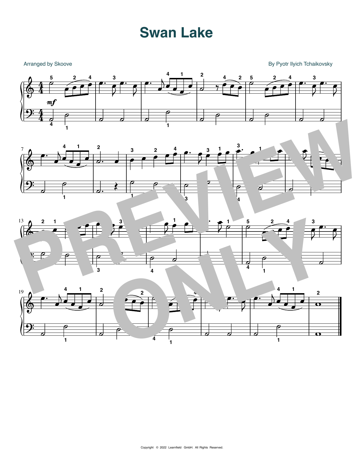 Pyotr Il'yich Tchaikovsky Swan Lake (arr. Skoove) sheet music notes and chords arranged for Easy Piano