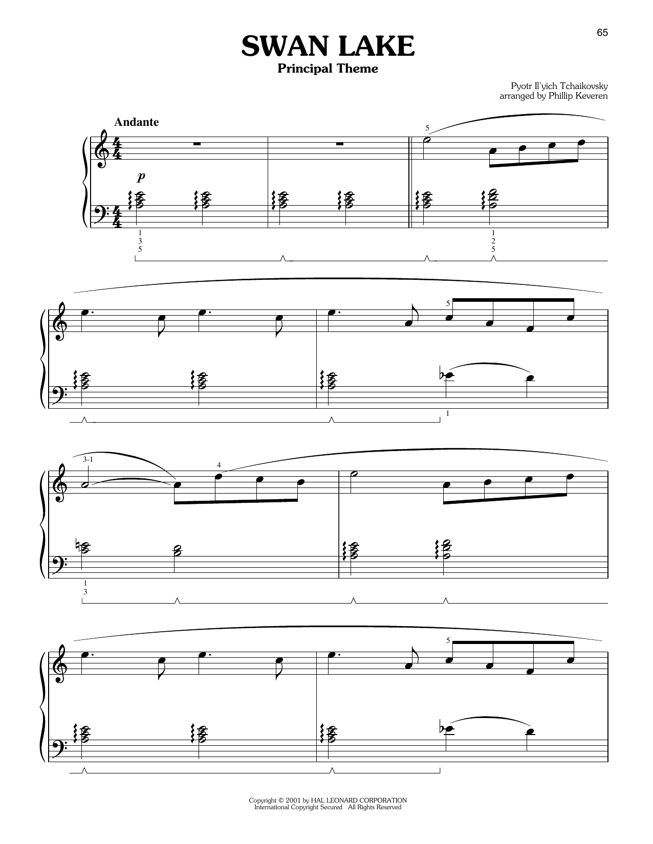 Pyotr Il'yich Tchaikovsky Swan Lake (Theme) (arr. Phillip Keveren) sheet music notes and chords arranged for Easy Piano