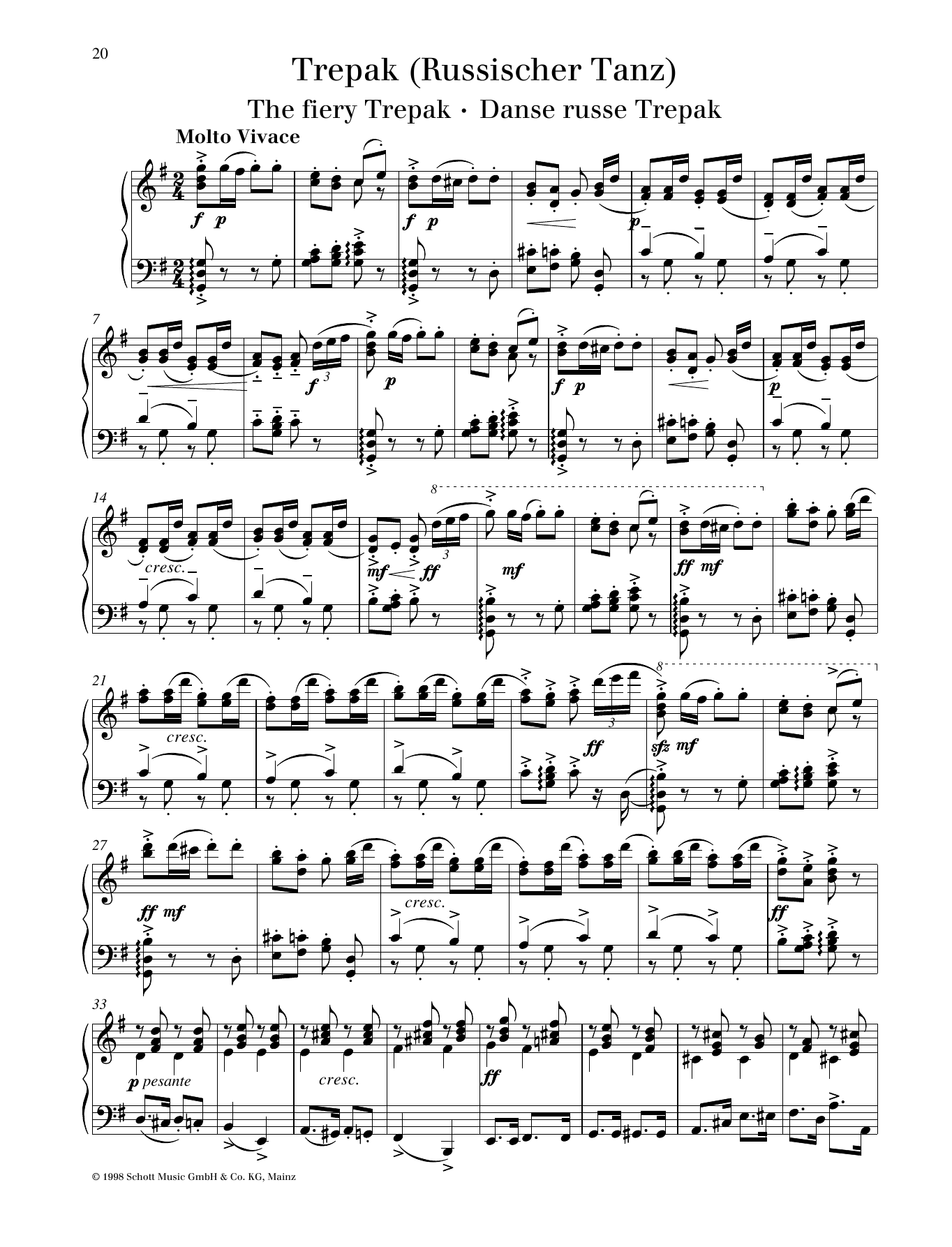 Pyotr Il'yich Tchaikovsky The fiery Trepak sheet music notes and chords arranged for Piano Solo