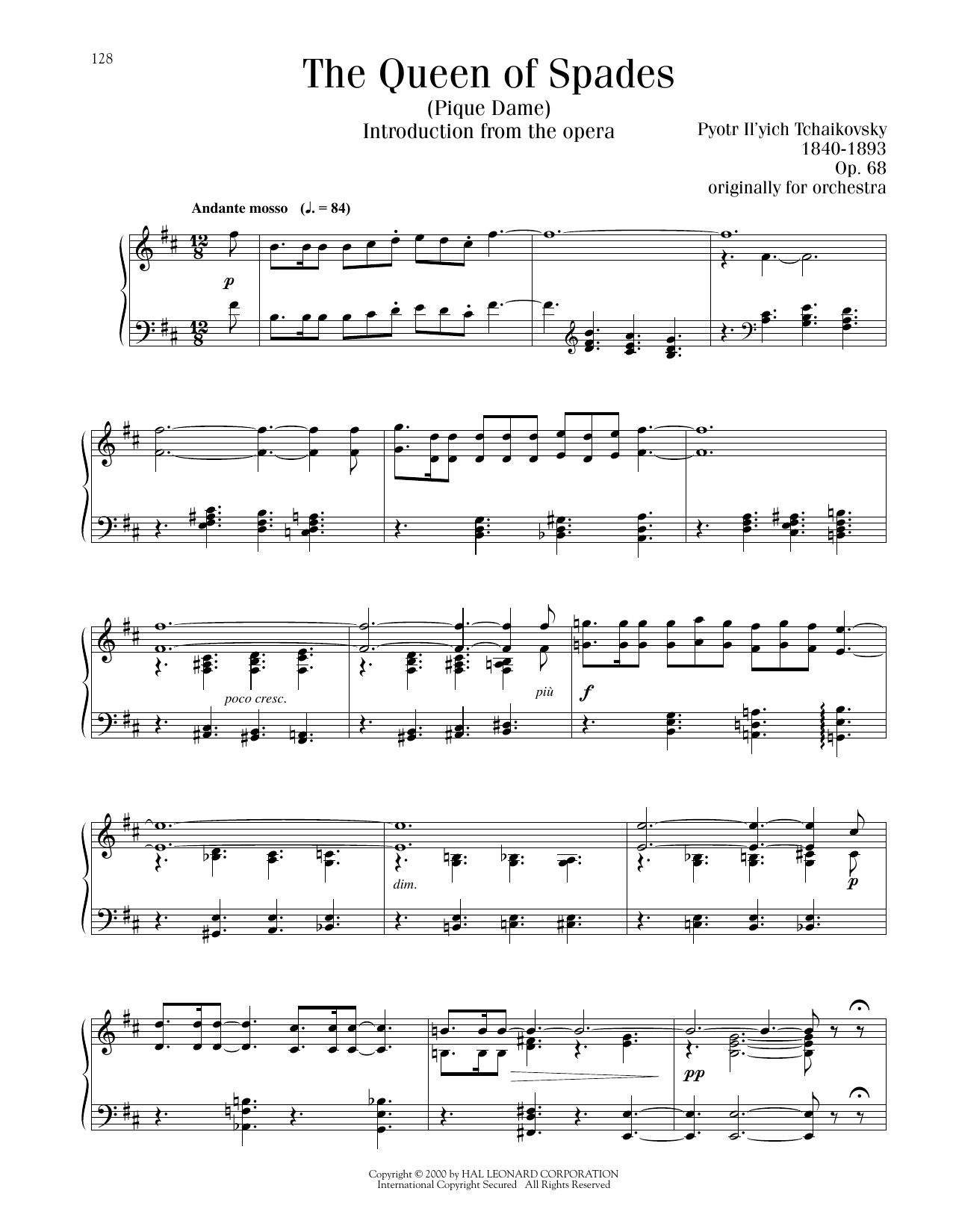 Pyotr Il'yich Tchaikovsky The Queen Of Spades sheet music notes and chords arranged for Piano Solo