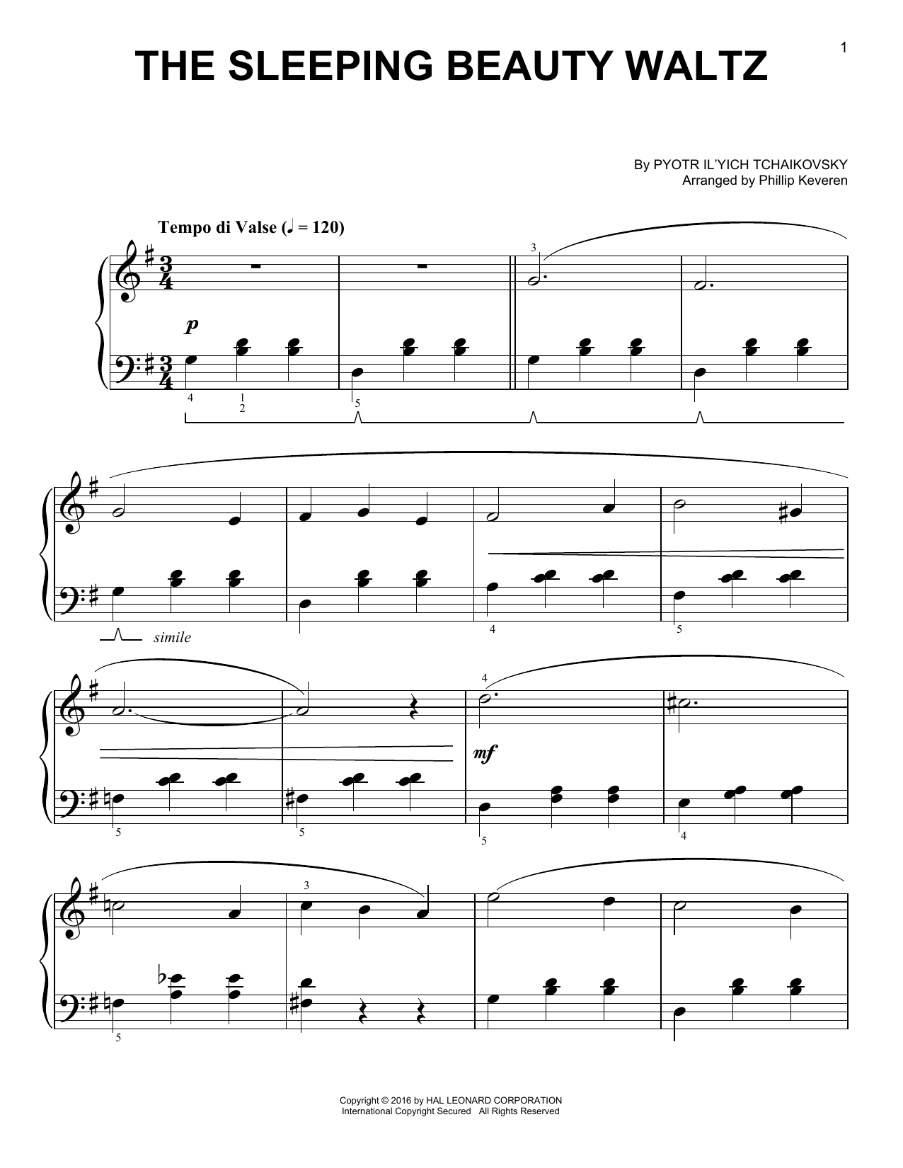 Pyotr Il'yich Tchaikovsky The Sleeping Beauty Waltz (arr. Phillip Keveren) sheet music notes and chords arranged for Easy Piano