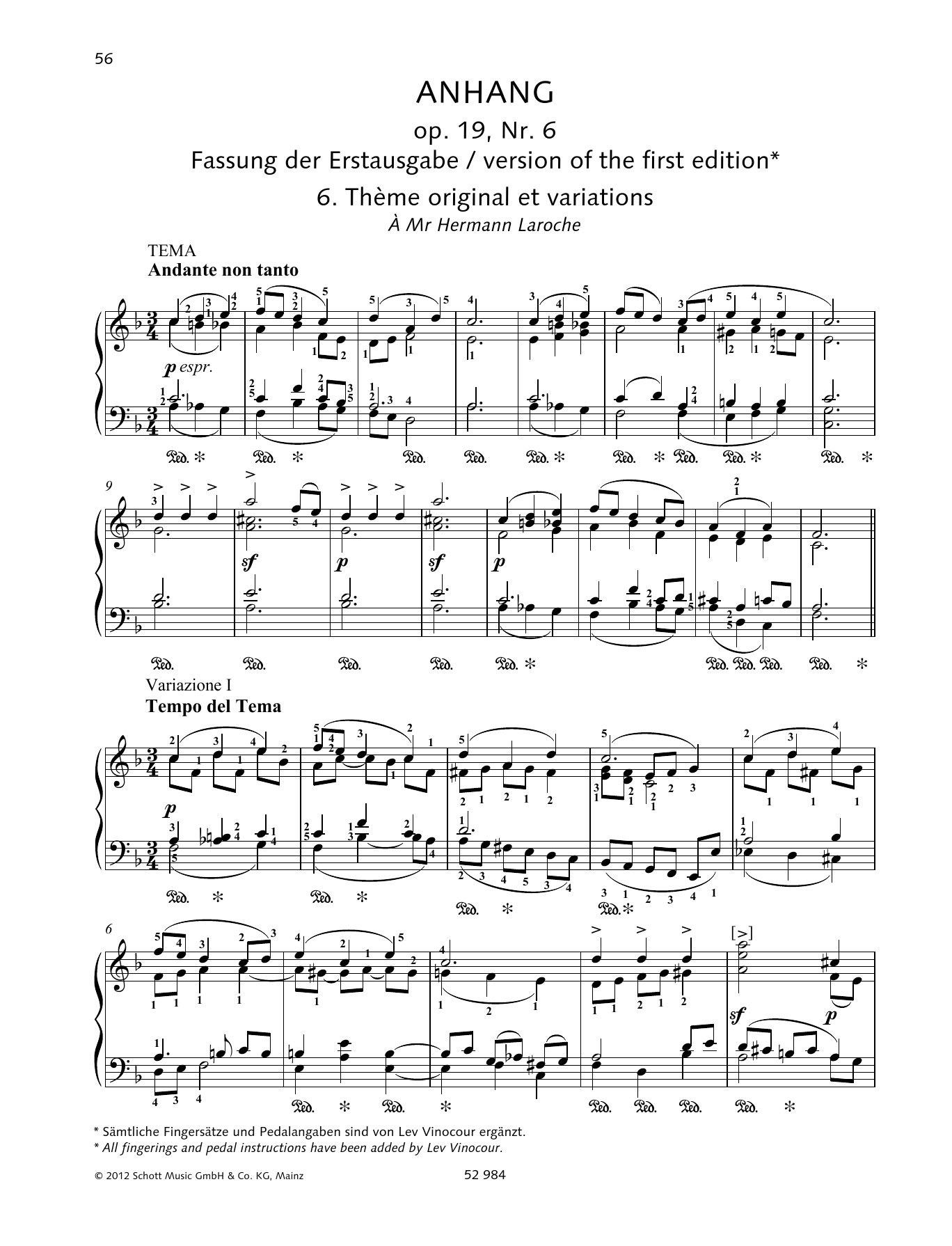 Pyotr Il'yich Tchaikovsky Thème original et variations sheet music notes and chords arranged for Piano Solo