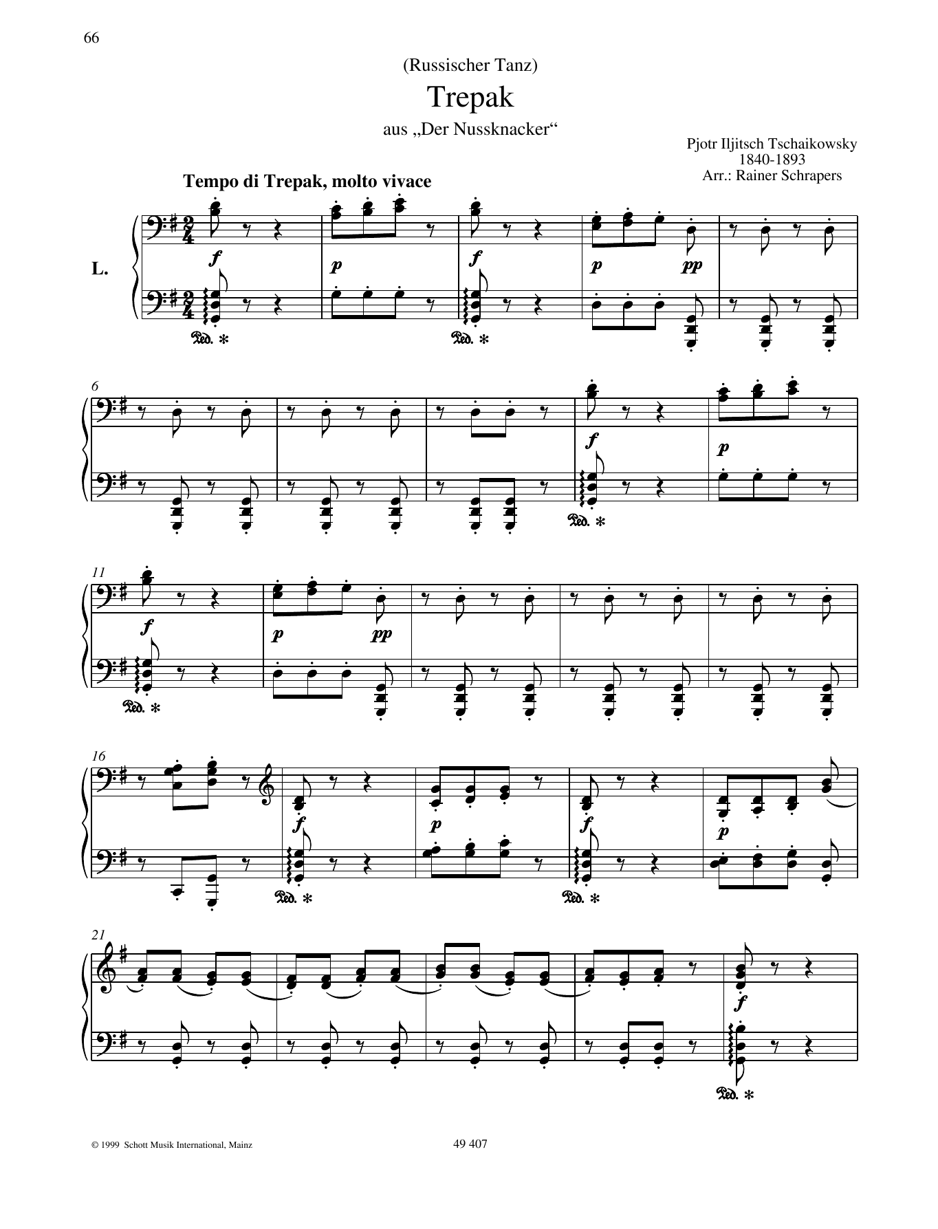 Pyotr Il'yich Tchaikovsky Trepak sheet music notes and chords arranged for Piano Duet