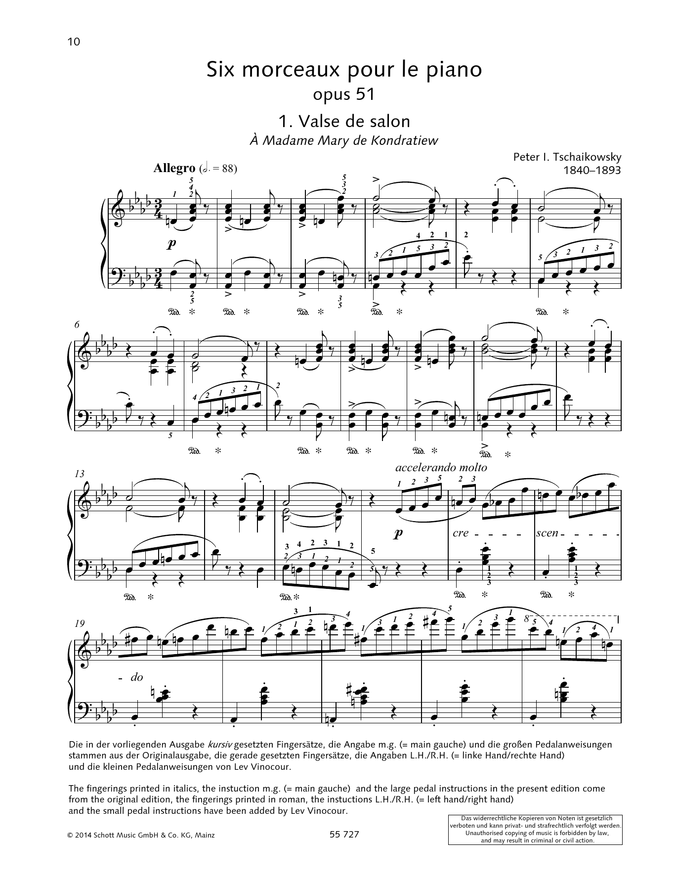 Pyotr Il'yich Tchaikovsky Valse de Salon sheet music notes and chords arranged for Piano Solo