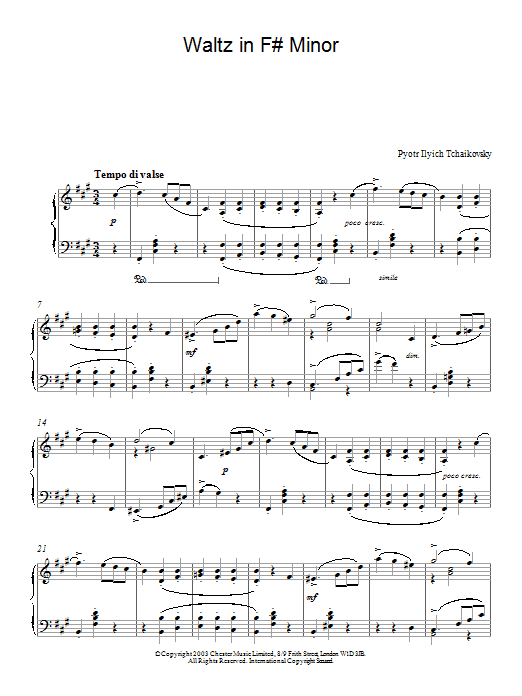 Pyotr Il'yich Tchaikovsky Waltz in F# Minor sheet music notes and chords arranged for Piano Solo