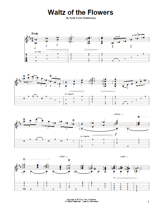 Pyotr Il'yich Tchaikovsky Waltz Of The Flowers (arr. Tony D'Addono) sheet music notes and chords arranged for Solo Guitar