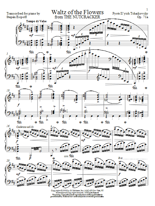 Pyotr Il'yich Tchaikovsky Waltz Of The Flowers sheet music notes and chords arranged for Piano Solo