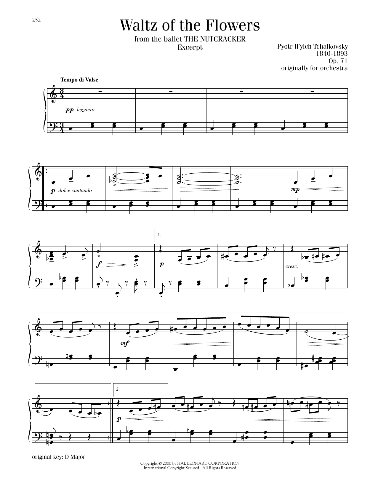 Pyotr Il'yich Tchaikovsky Waltz Of The Flowers, Op. 71a sheet music notes and chords arranged for Piano Solo