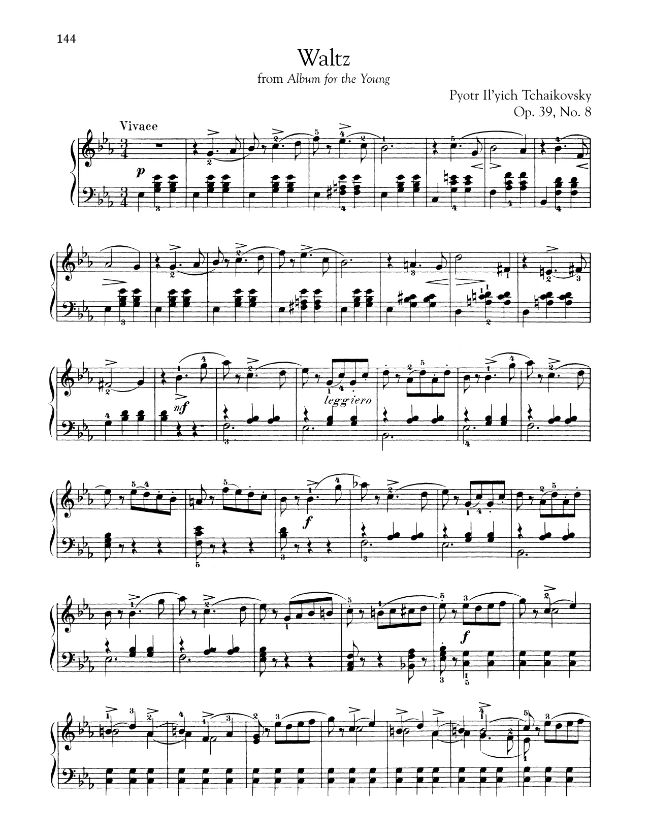 Pyotr Il'yich Tchaikovsky Waltz, Op. 39, No. 8 sheet music notes and chords arranged for Piano Solo