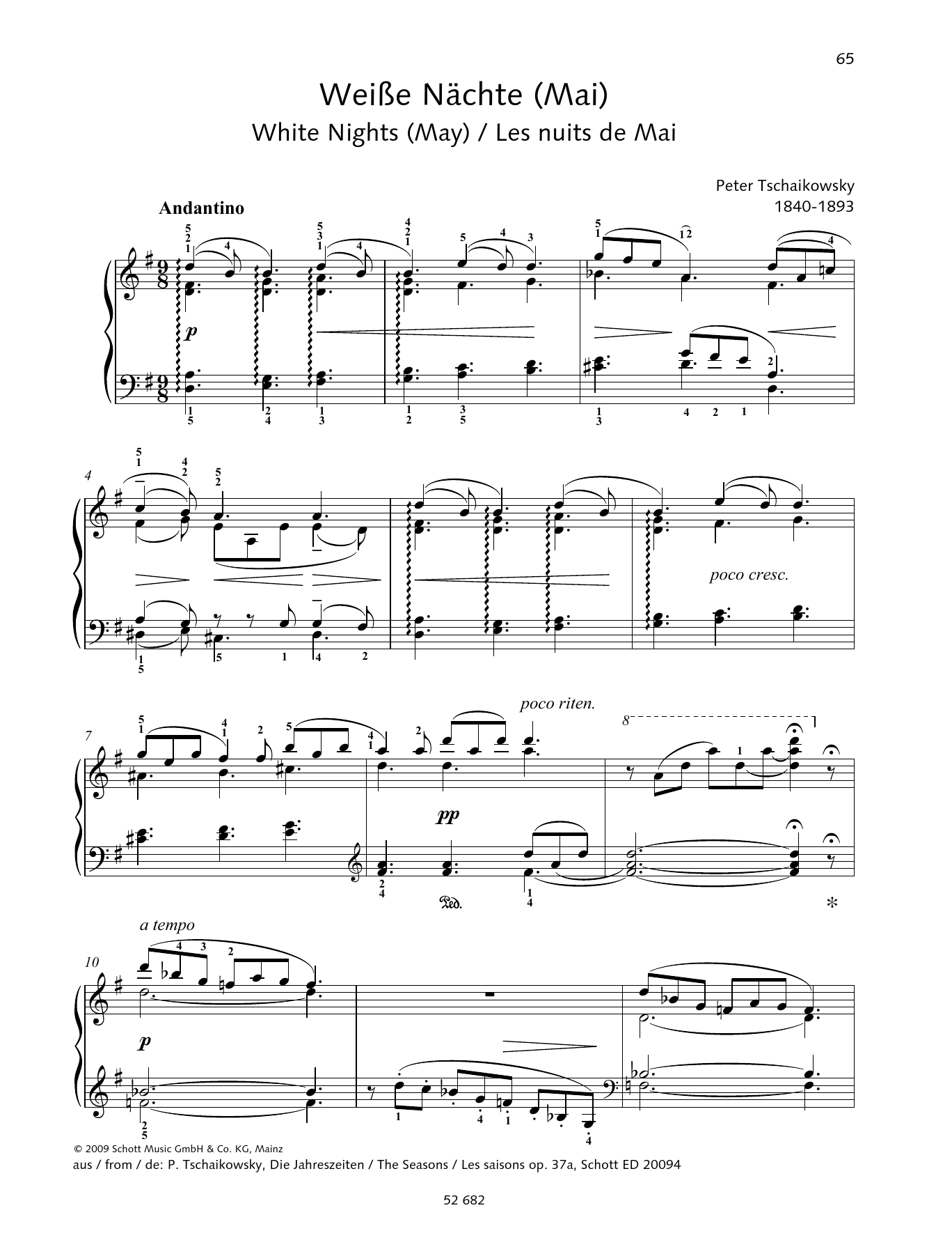 Pyotr Il'yich Tchaikovsky White Nights (May) sheet music notes and chords arranged for Piano Solo