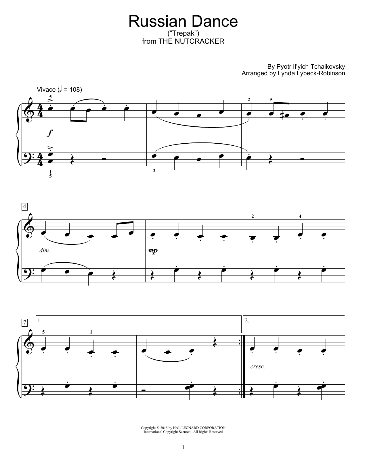 Pyotr Il'yich Tchaikovsky Russian Dance (Trepak) (arr. Lynda Lybeck-Robinson) sheet music notes and chords arranged for Educational Piano