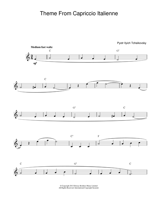 Pyotr Ilyich Tchaikovsky Capriccio Italienne sheet music notes and chords. Download Printable PDF.