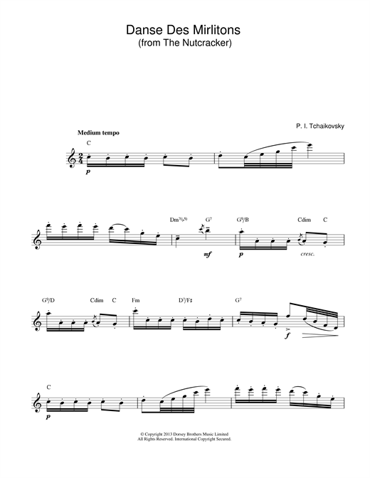 Pyotr Ilyich Tchaikovsky Danse Des Mirlitons (from The Nutcracker) sheet music notes and chords. Download Printable PDF.