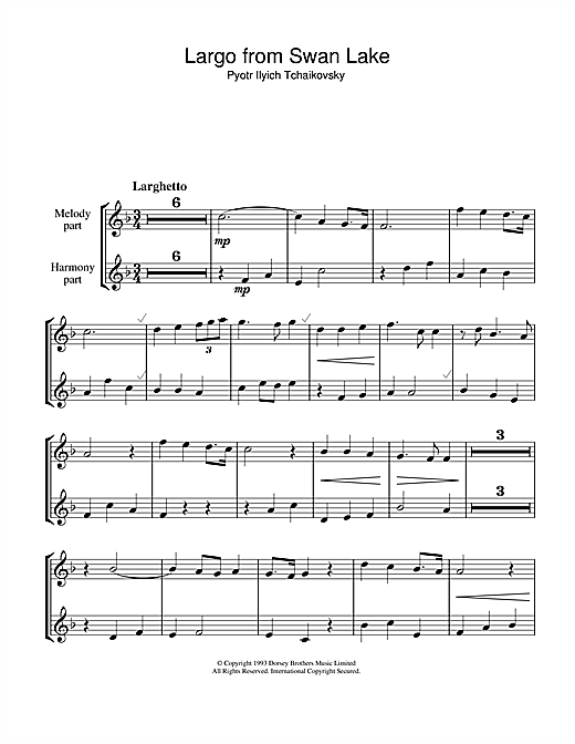Pyotr Ilyich Tchaikovsky Largo & Scene from Swan Lake sheet music notes and chords arranged for Recorder