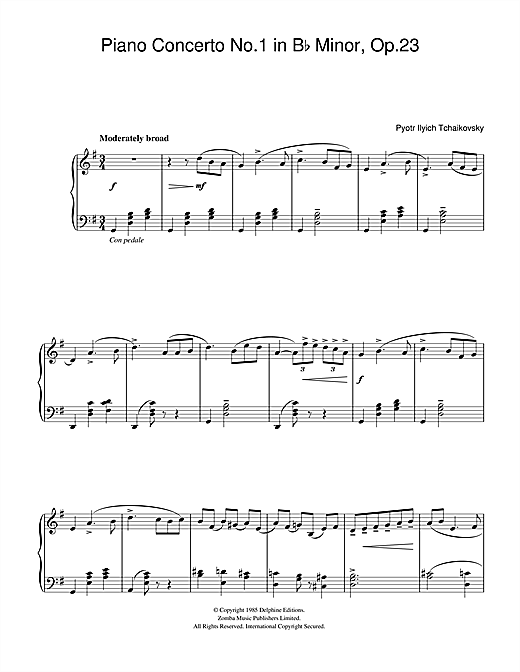 Pyotr Ilyich Tchaikovsky Piano Concerto No.1 in B Flat Minor, Op.23 sheet music notes and chords arranged for Beginner Piano