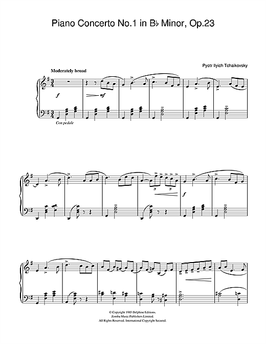 Pyotr Ilyich Tchaikovsky Piano Concerto No.1 in B Flat Minor, Op.23 sheet music notes and chords arranged for Beginner Piano (Abridged)