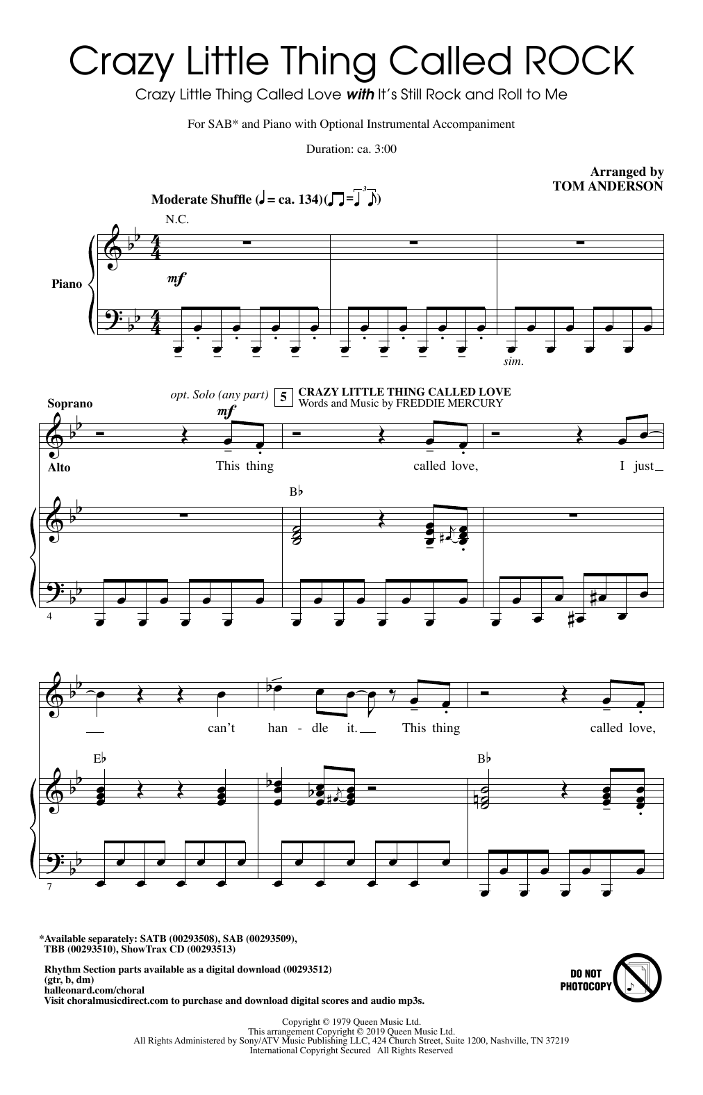 Queen & Billy Joel Crazy Little Thing Called ROCK (arr. Tom Anderson) sheet music notes and chords arranged for TBB Choir