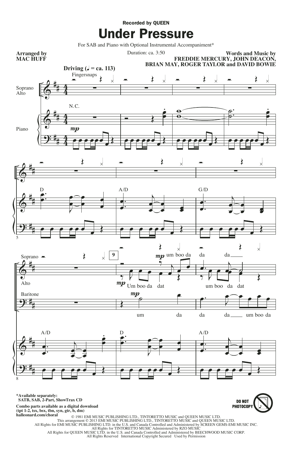 Queen & David Bowie Under Pressure (arr. Mac Huff) sheet music notes and chords arranged for SATB Choir