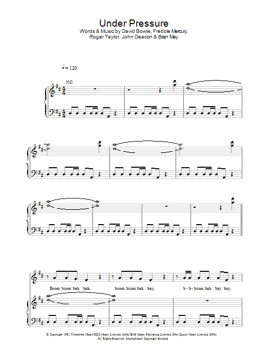 Queen & David Bowie Under Pressure sheet music notes and chords arranged for Super Easy Piano