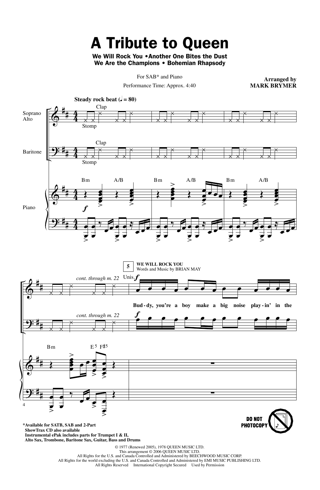 Queen A Tribute To Queen (Medley) (arr. Mark Brymer) sheet music notes and chords arranged for SAB Choir