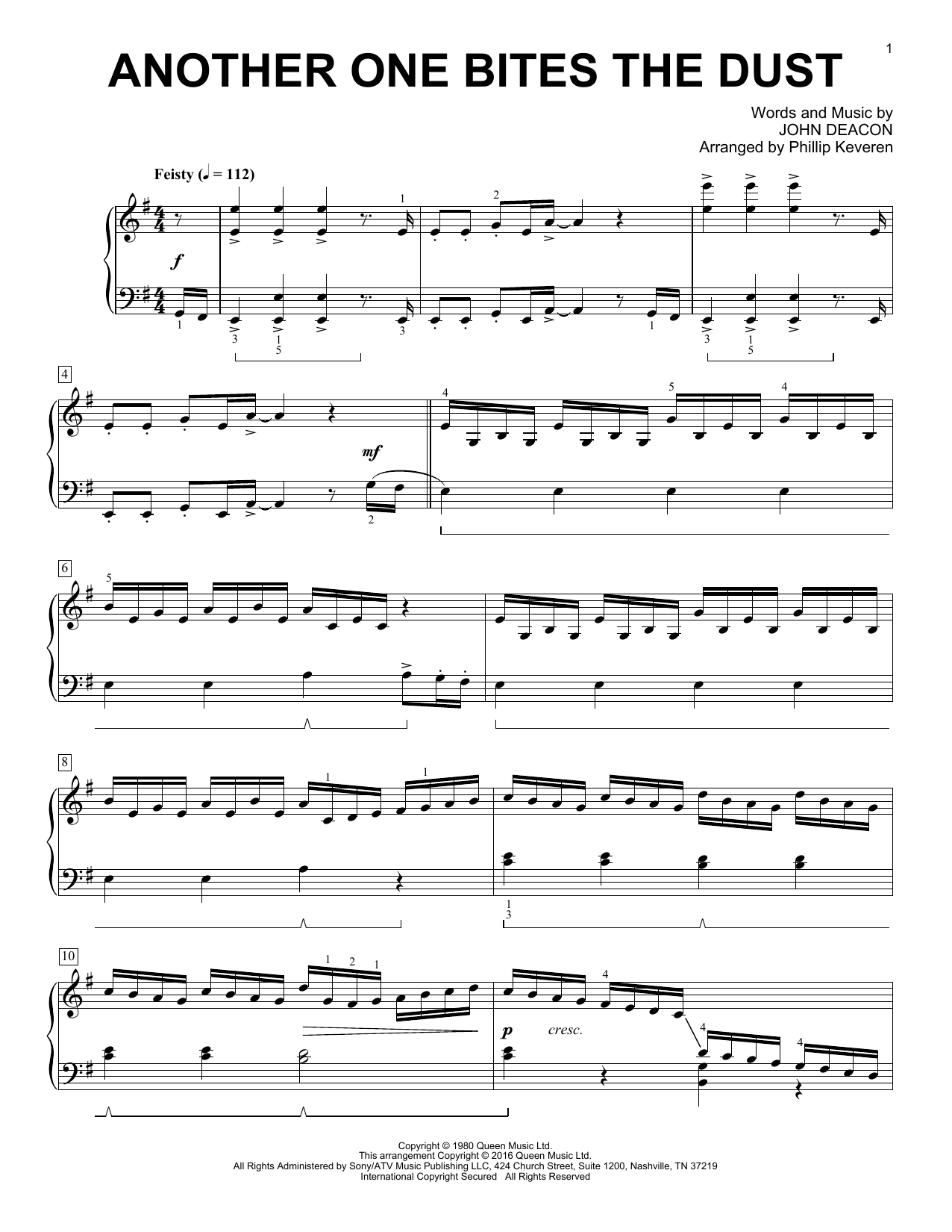 Queen Another One Bites The Dust [Classical version] (arr. Phillip Keveren) sheet music notes and chords arranged for Piano Solo