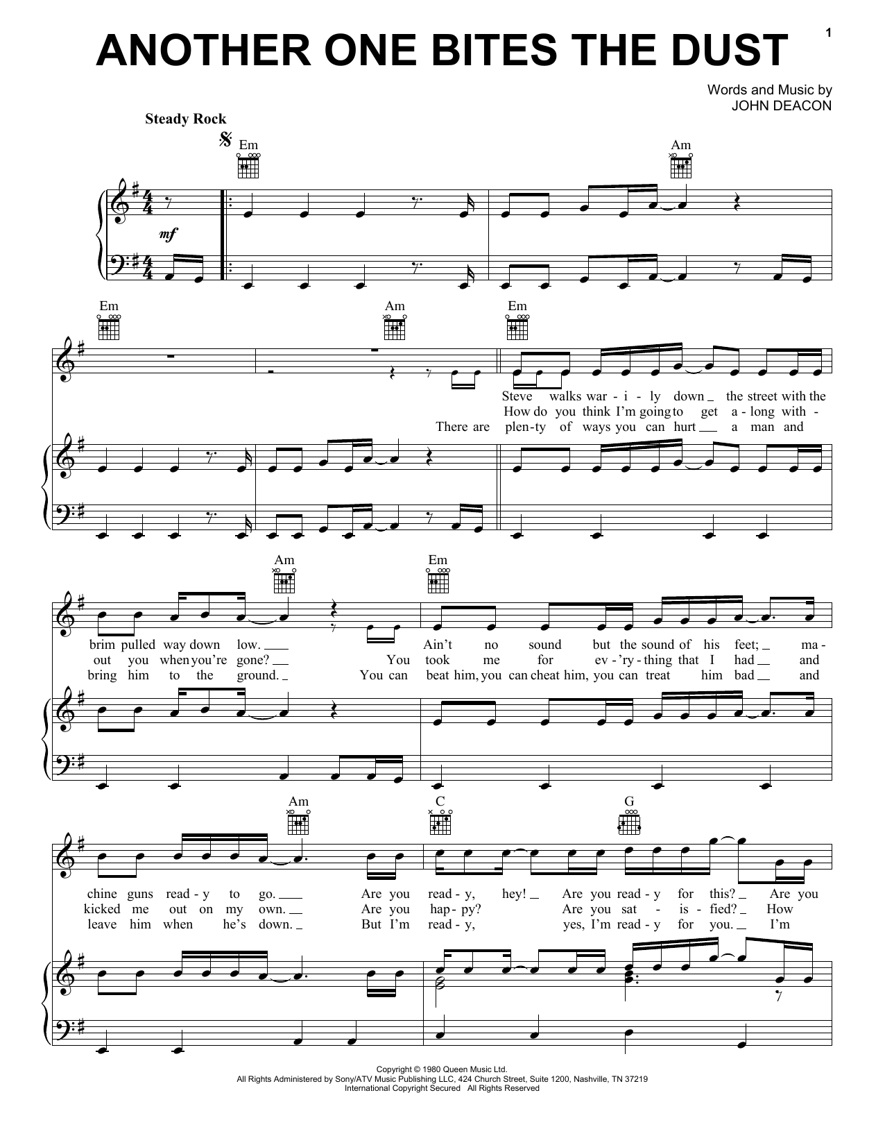 Queen Another One Bites The Dust sheet music notes and chords arranged for Guitar Chords/Lyrics