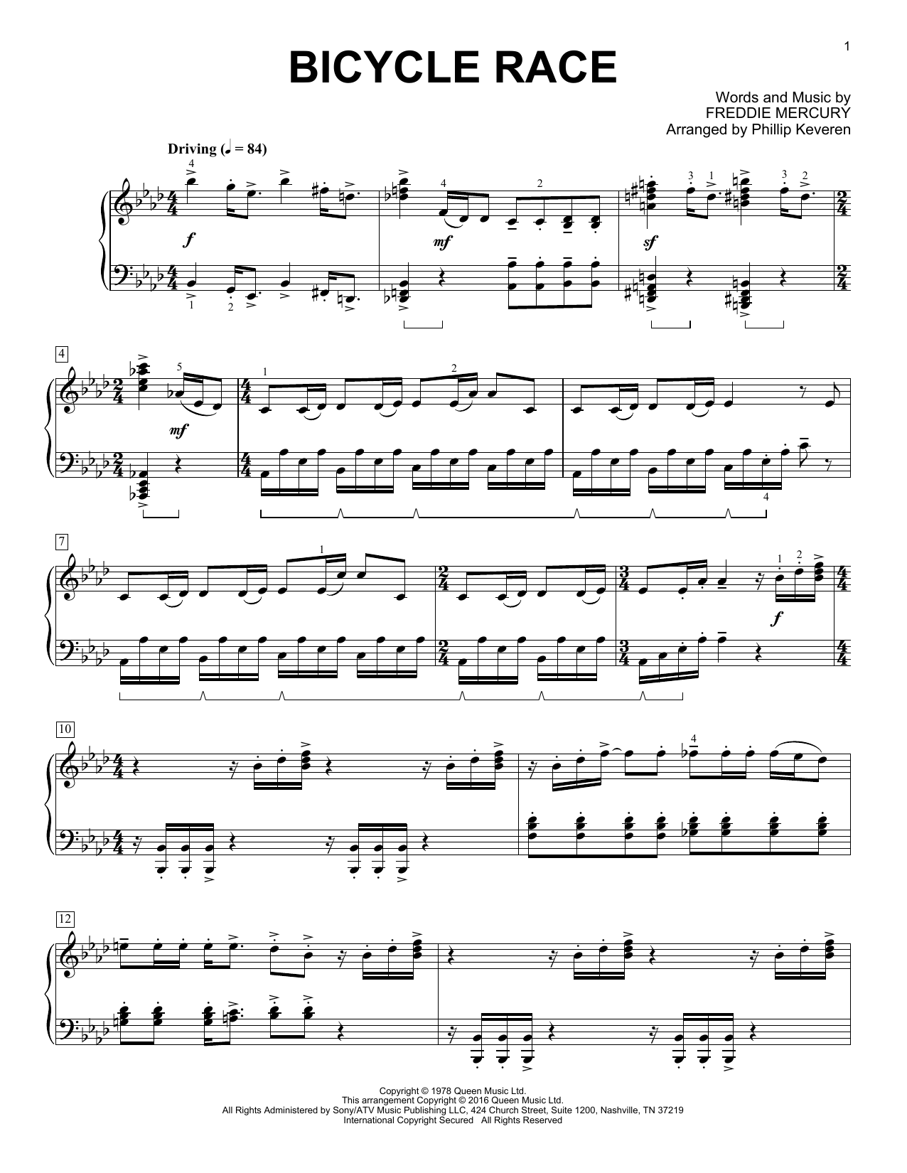 Queen Bicycle Race [Classical version] (arr. Phillip Keveren) sheet music notes and chords arranged for Piano Solo
