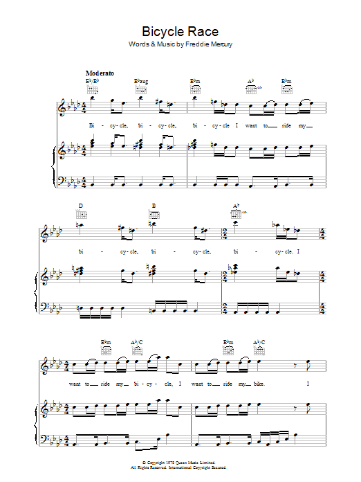 Queen Bicycle Race sheet music notes and chords arranged for Transcribed Score