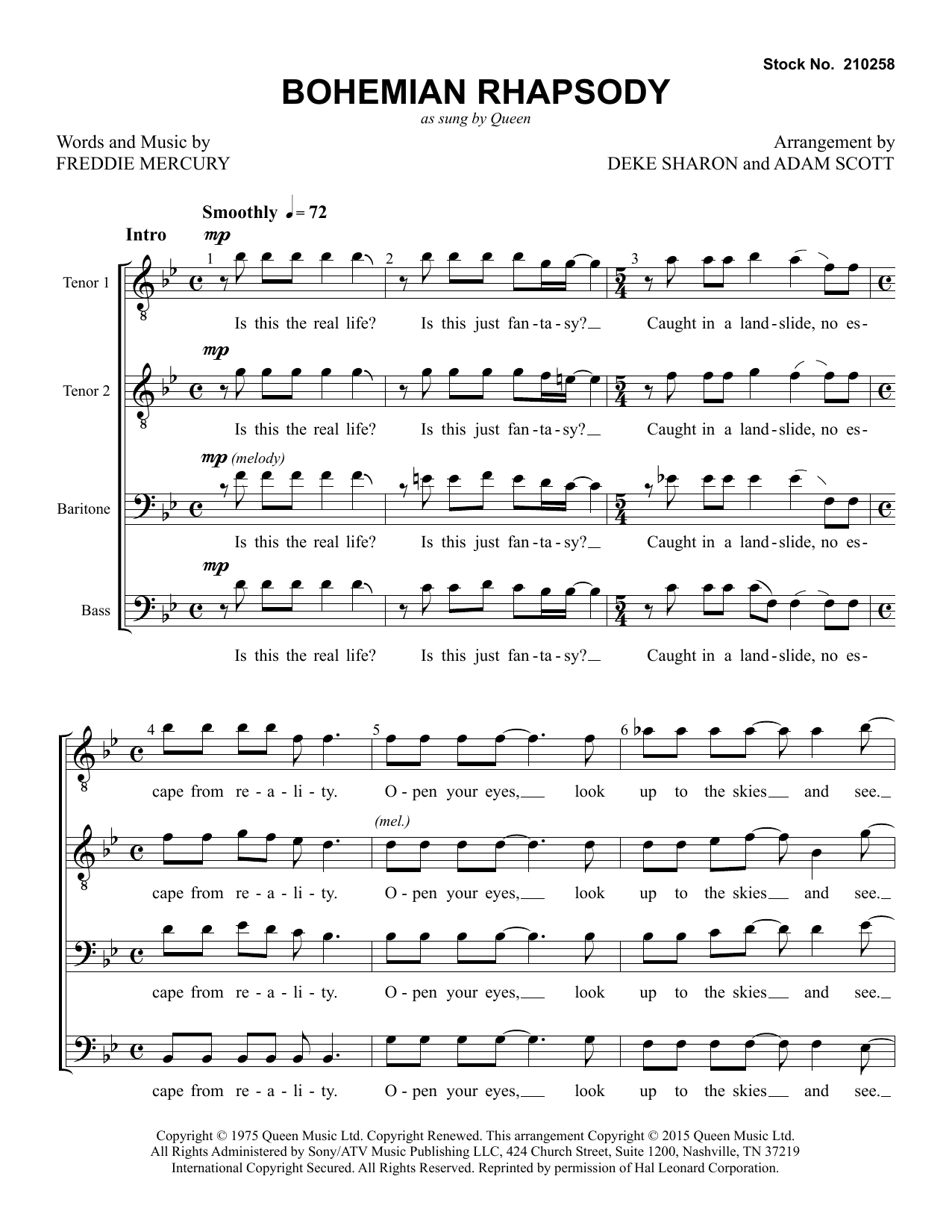 Queen Bohemian Rhapsody (arr. Deke Sharon and Adam Scott) sheet music notes and chords arranged for TTBB Choir
