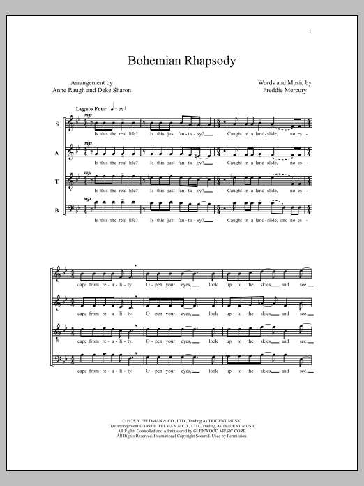 Queen Bohemian Rhapsody (arr. Deke Sharon) sheet music notes and chords arranged for SATB Choir