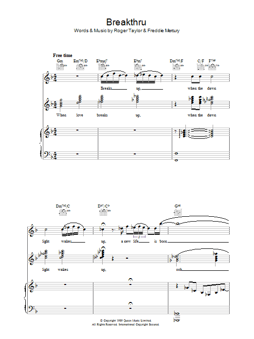 Queen Breakthru sheet music notes and chords arranged for Guitar Chords/Lyrics
