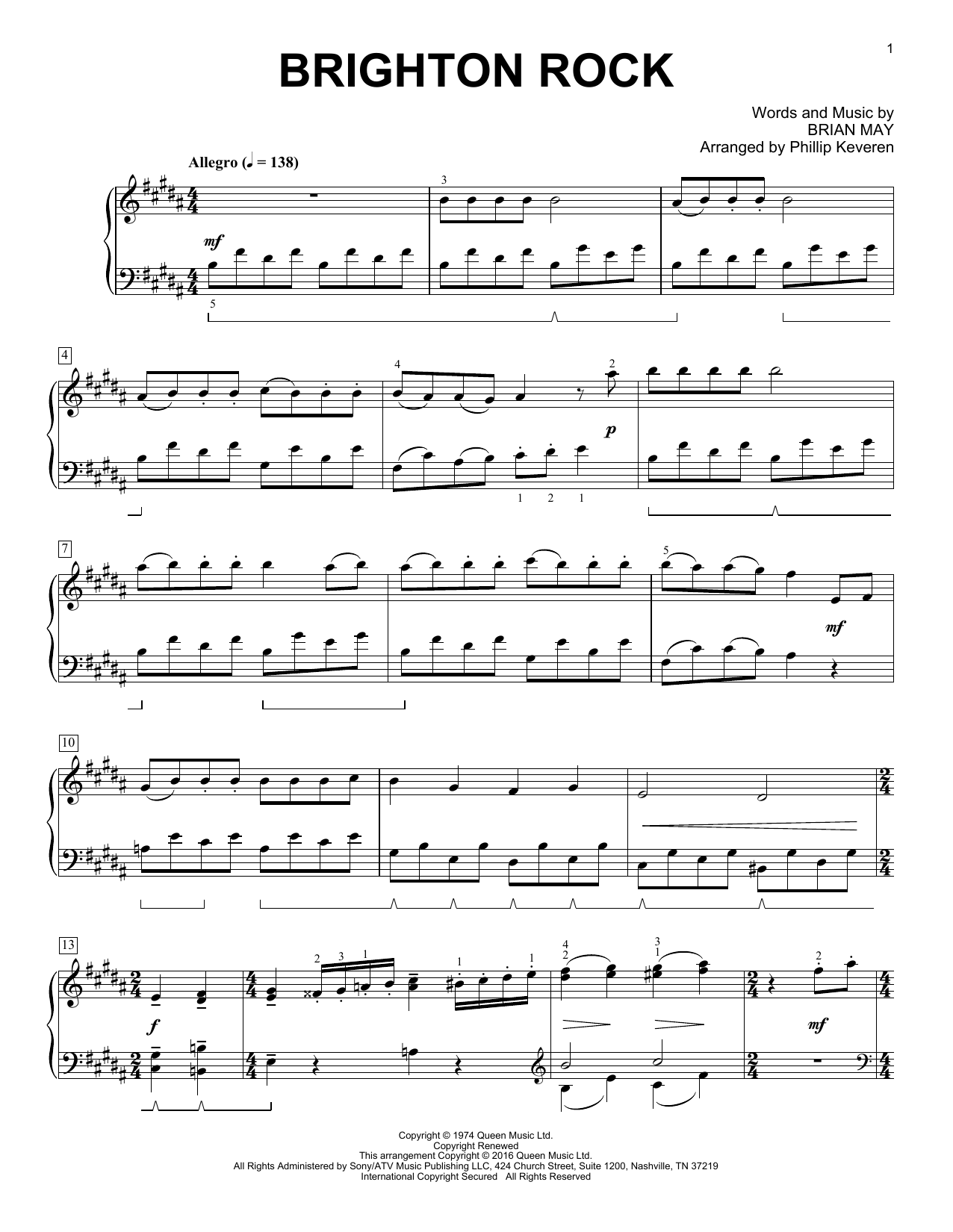 Queen Brighton Rock [Classical version] (arr. Phillip Keveren) sheet music notes and chords arranged for Piano Solo
