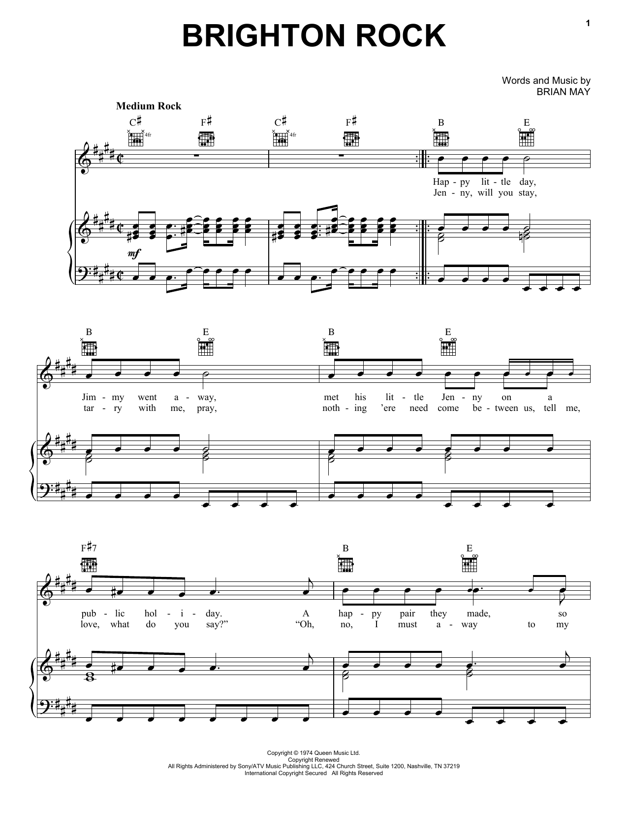 Queen Brighton Rock sheet music notes and chords arranged for Guitar Chords/Lyrics