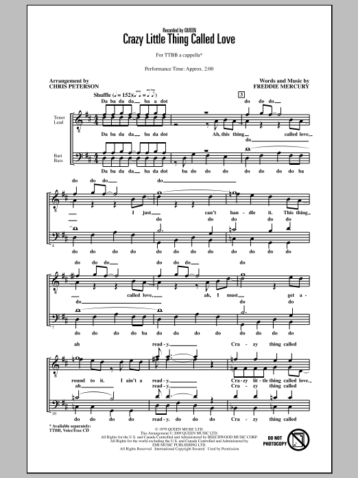 Queen Crazy Little Thing Called Love (arr. Chris Peterson) sheet music notes and chords arranged for TTBB Choir