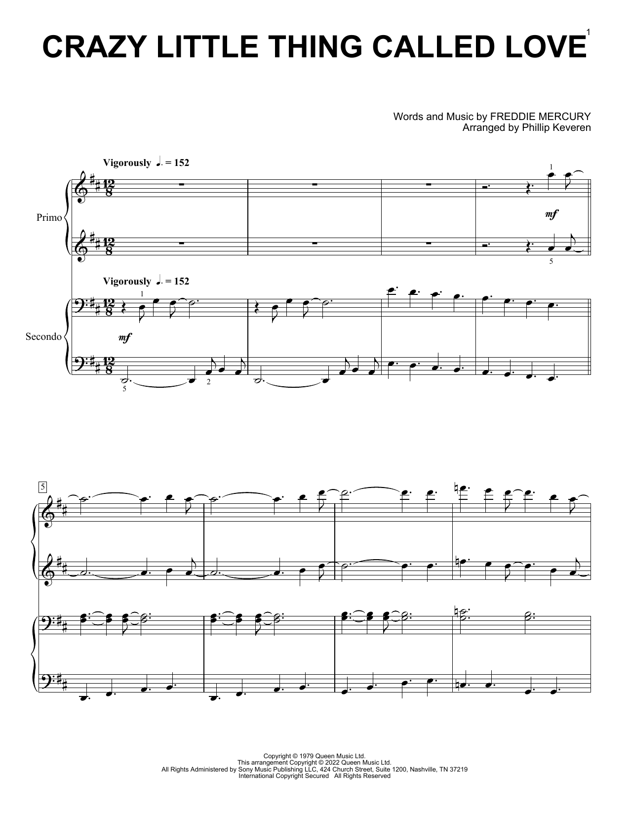 Queen Crazy Little Thing Called Love (arr. Phillip Keveren) sheet music notes and chords arranged for Piano Duet