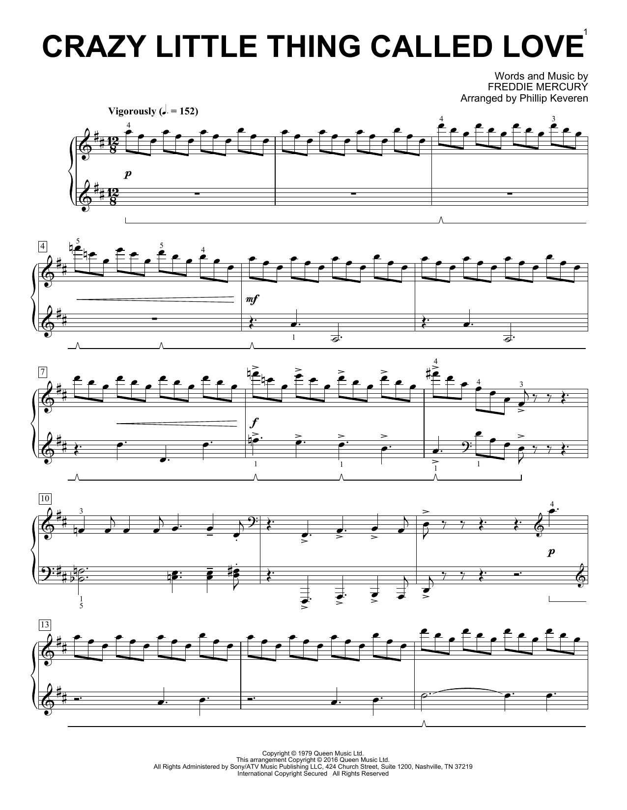 Queen Crazy Little Thing Called Love [Classical version] (arr. Phillip Keveren) sheet music notes and chords arranged for Piano Solo