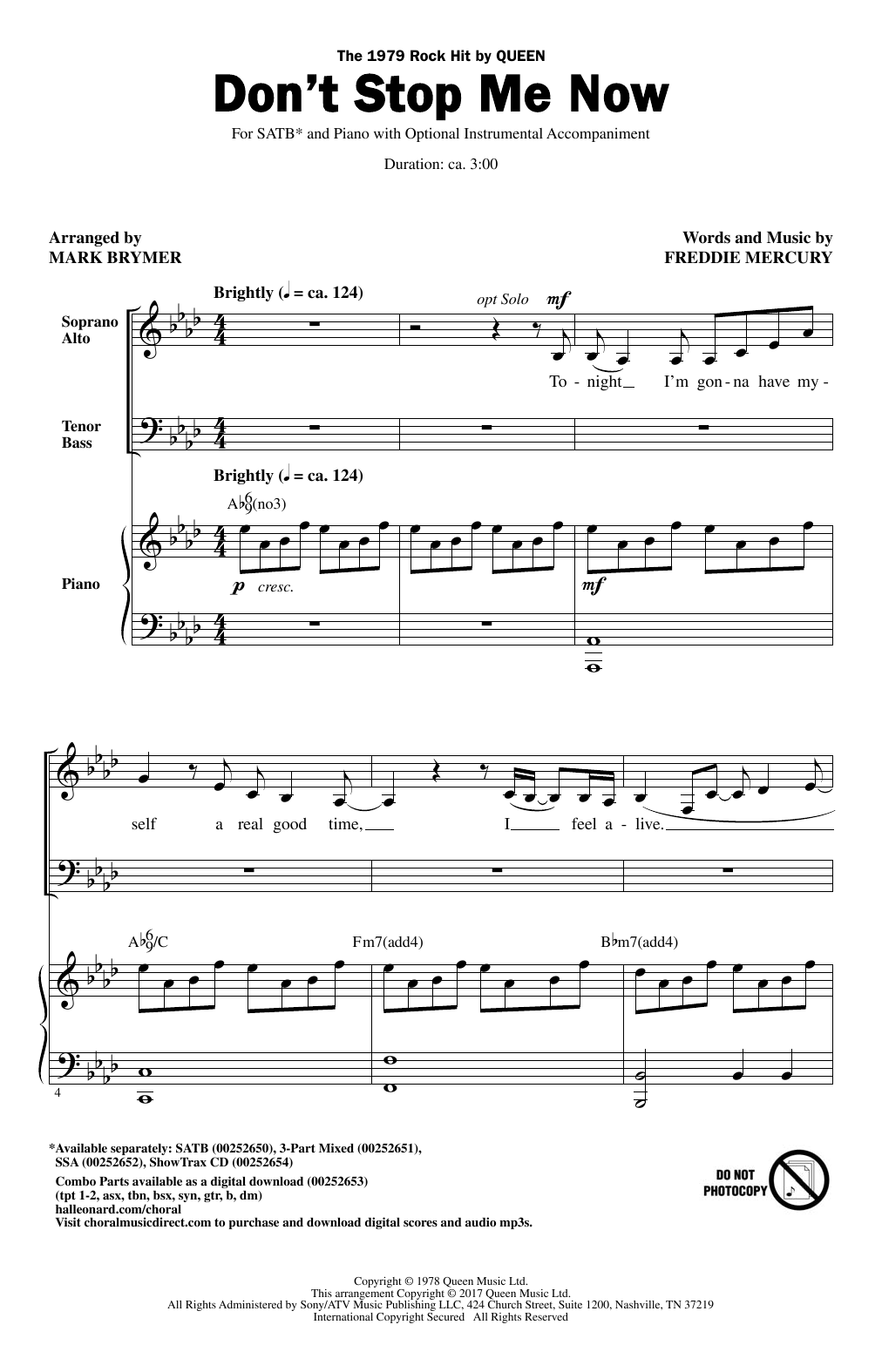 Queen Don't Stop Me Now (arr. Mark Brymer) sheet music notes and chords arranged for SSA Choir