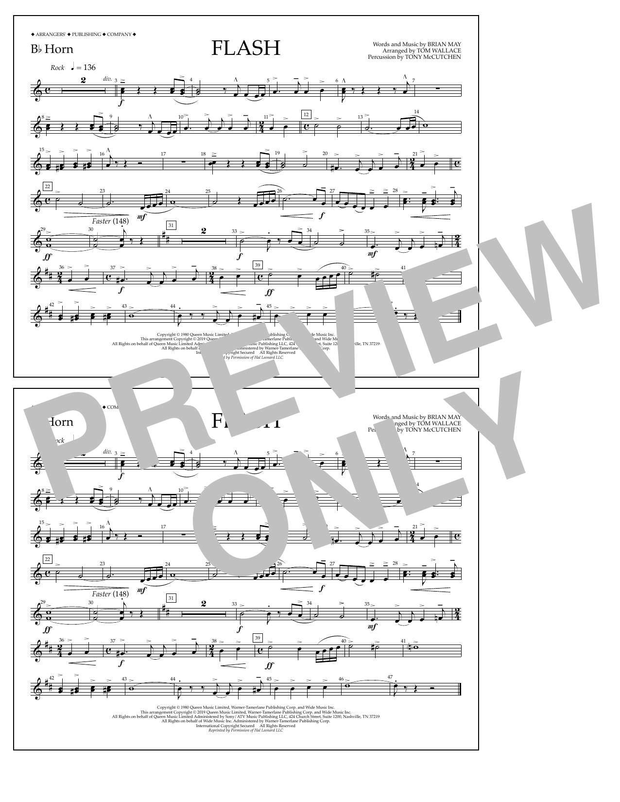 Queen Flash (arr. Tom Wallace) - Bb Horn sheet music notes and chords arranged for Marching Band