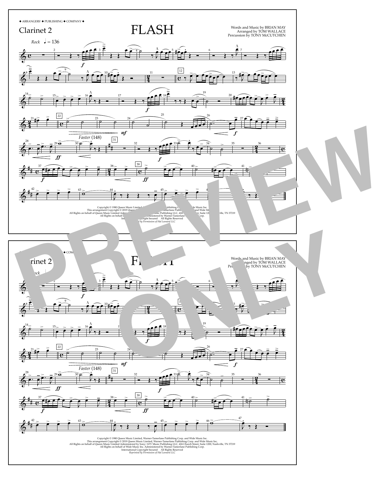 Queen Flash (arr. Tom Wallace) - Clarinet 2 sheet music notes and chords arranged for Marching Band