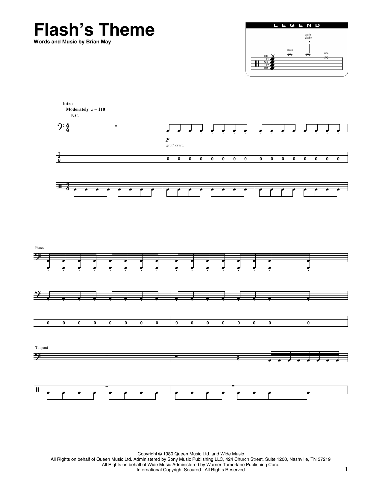 Queen Flash's Theme sheet music notes and chords arranged for Transcribed Score