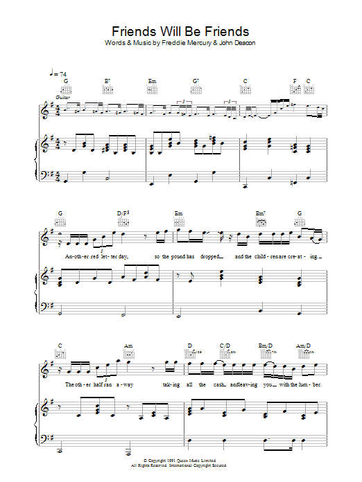 Queen Friends Will Be Friends sheet music notes and chords arranged for Transcribed Score