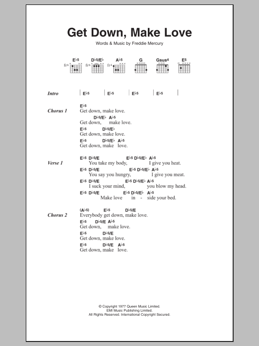 Queen Get Down, Make Love sheet music notes and chords arranged for Guitar Chords/Lyrics
